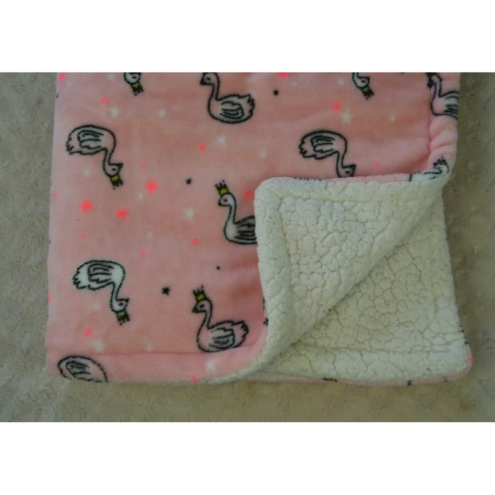 Okie Dokie Swan Baby Blanket Pink White Black Stars Crown Tiara Queen Princess
